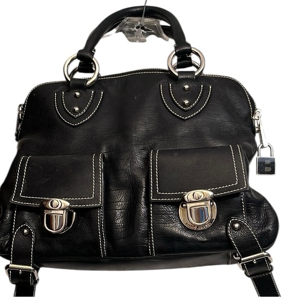 Marc Jacobs large Black Leather Handbag with Silver Accents double zip - Picture 1 of 15
